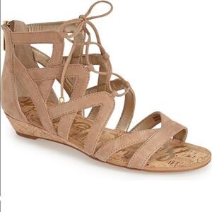 Sam Edelman leather Tan Sandals lace and zip gladiator flat women wedge size 9